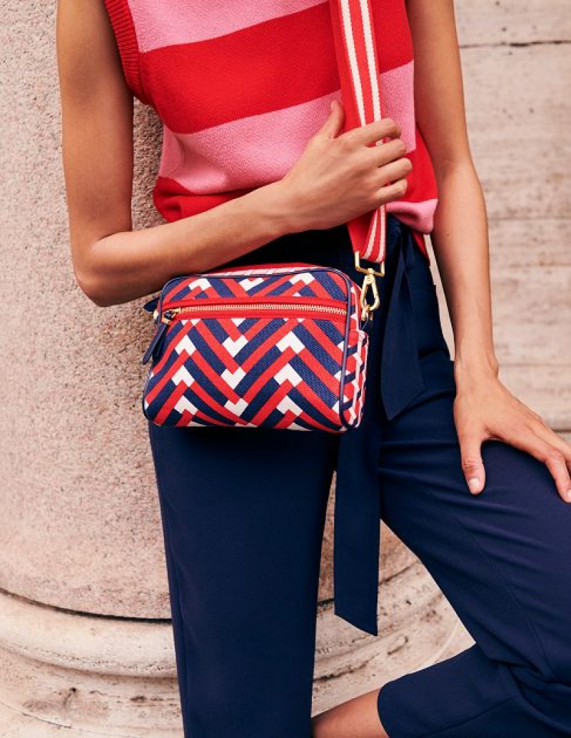 Navy / Red / White Women's Boden Canvas Cross-body Bags | 54370TIBK