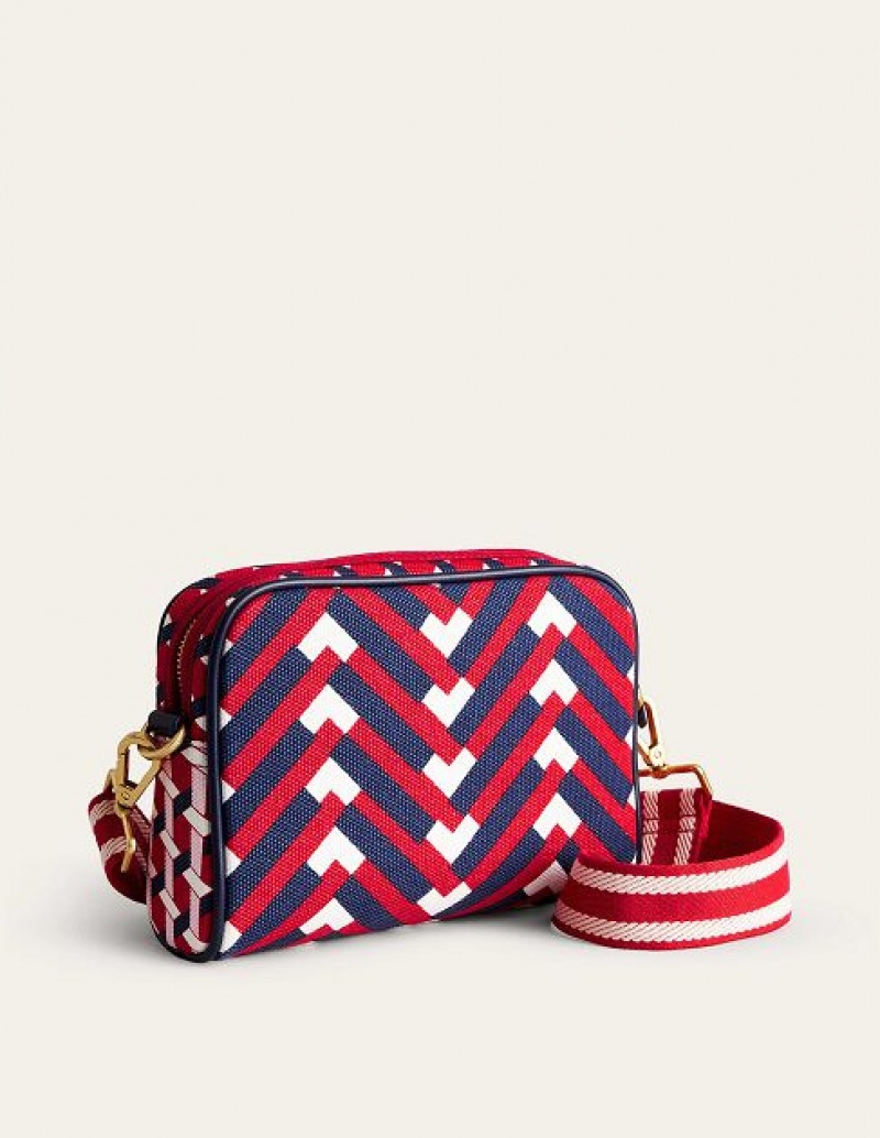 Navy / Red / White Women's Boden Canvas Cross-body Bags | 54370TIBK