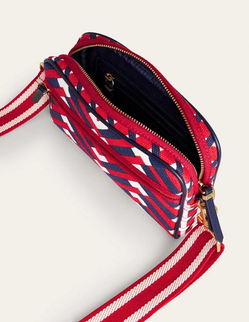 Navy / Red / White Women's Boden Canvas Cross-body Bags | 54370TIBK