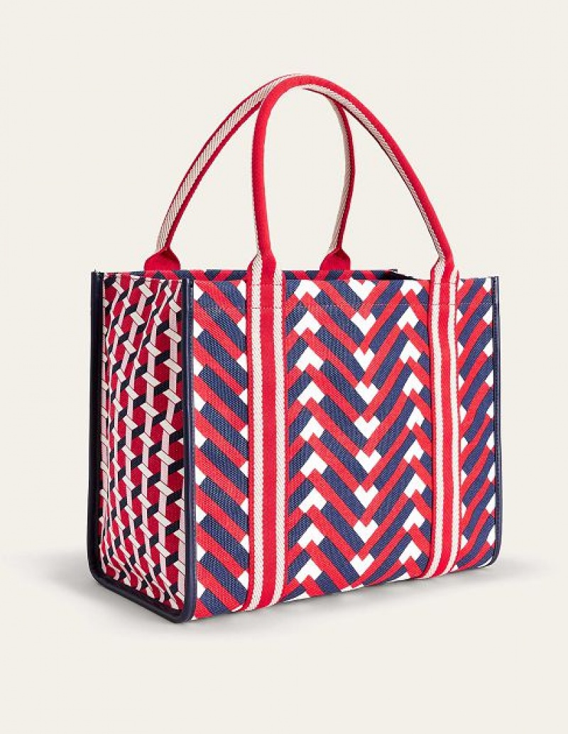 Navy / Red / White Women's Boden Tilda Canvas Tote Bags | 73281SMQJ