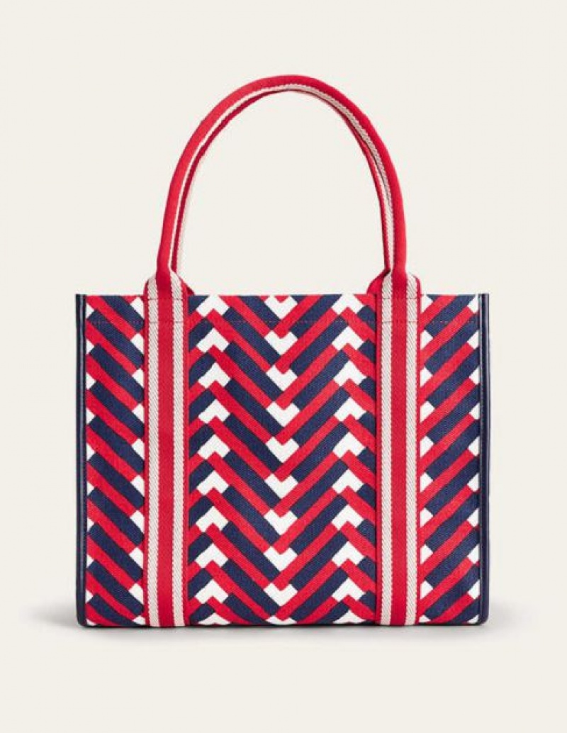 Navy / Red / White Women's Boden Tilda Canvas Tote Bags | 73281SMQJ