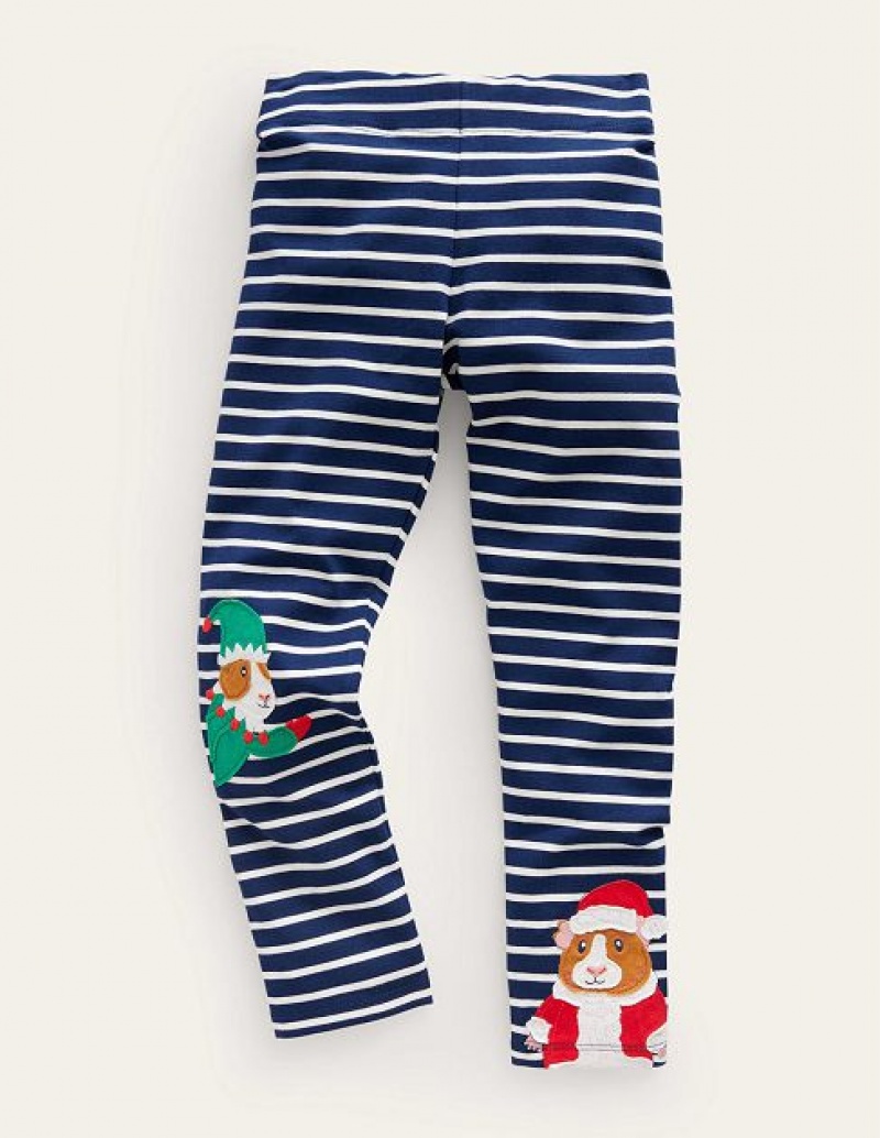 Navy / White Kids\' Boden Applique Leggings | 18023ZDJP