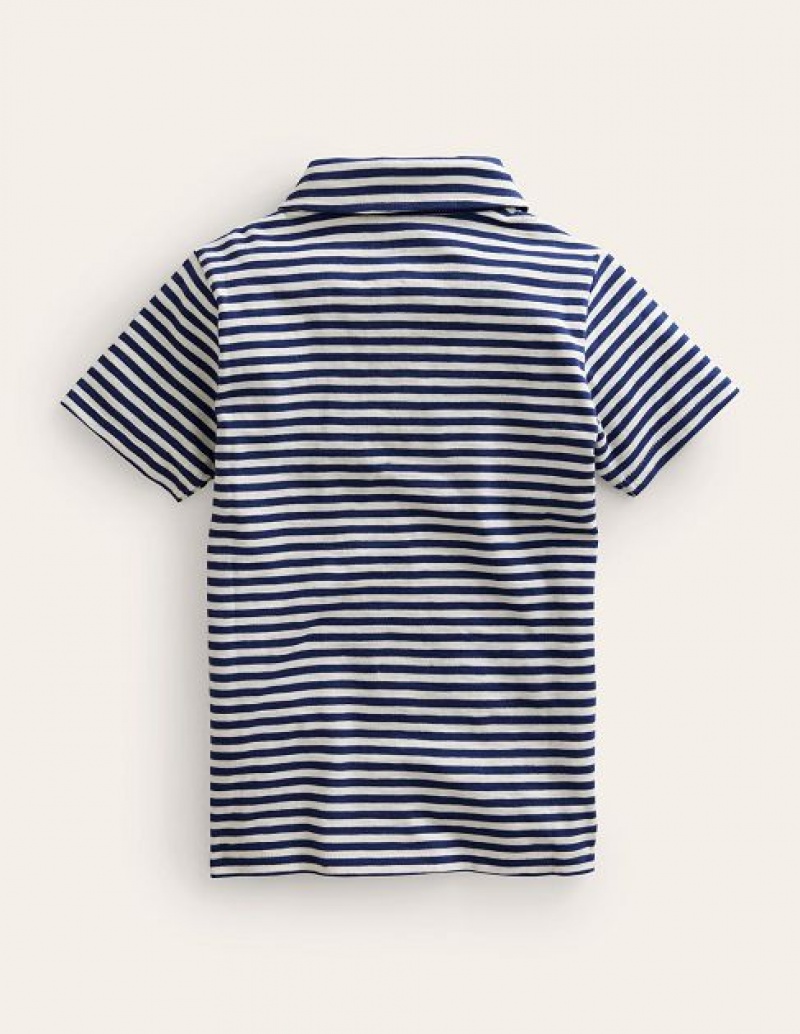 Navy / White Kids' Boden Striped Slubbed Polo Shirts | 25791IEUX