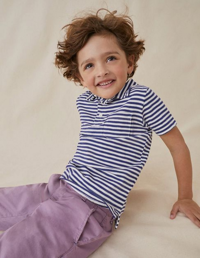 Navy / White Kids\' Boden Striped Slubbed Polo Shirts | 25791IEUX