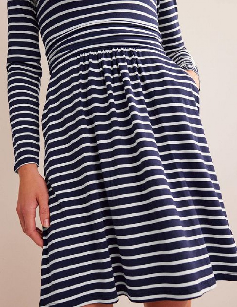 Navy / White Stripes Women's Boden Abigail Jersey Dress | 71239YQXJ