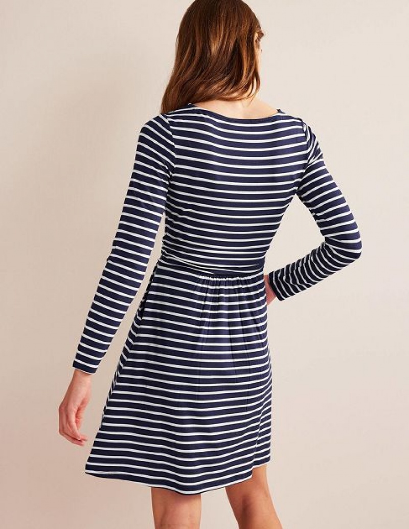 Navy / White Stripes Women's Boden Abigail Jersey Dress | 71239YQXJ