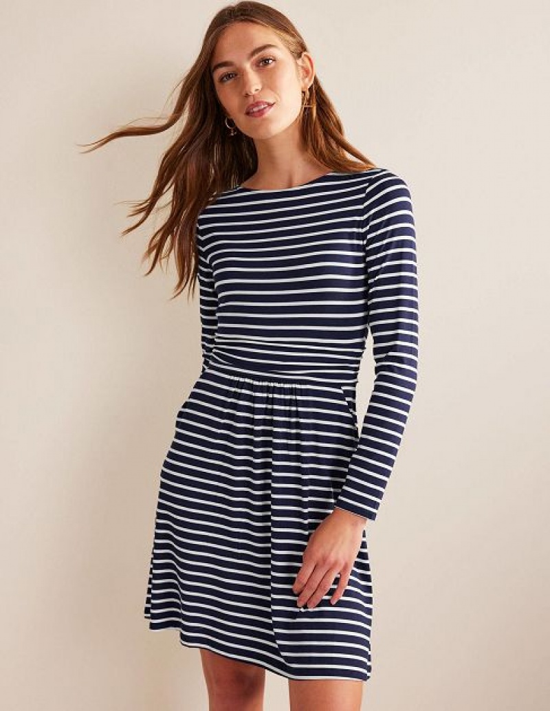 Navy / White Stripes Women's Boden Abigail Jersey Dress | 71239YQXJ