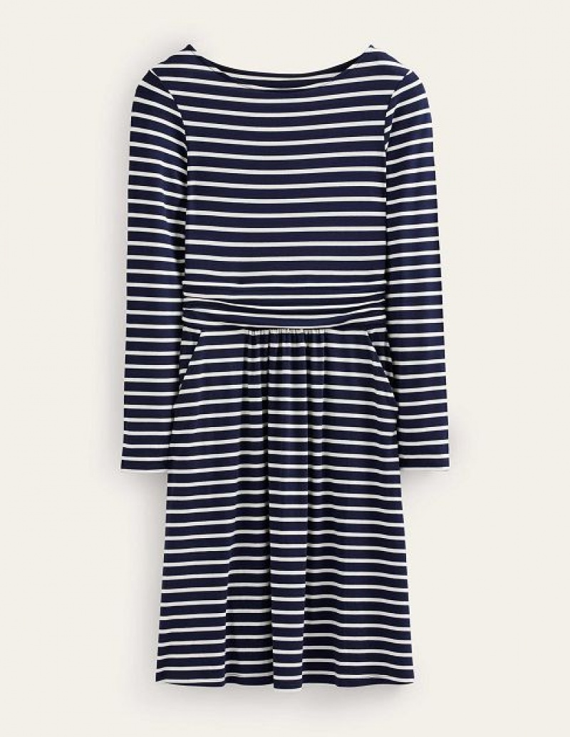 Navy / White Stripes Women's Boden Abigail Jersey Dress | 71239YQXJ