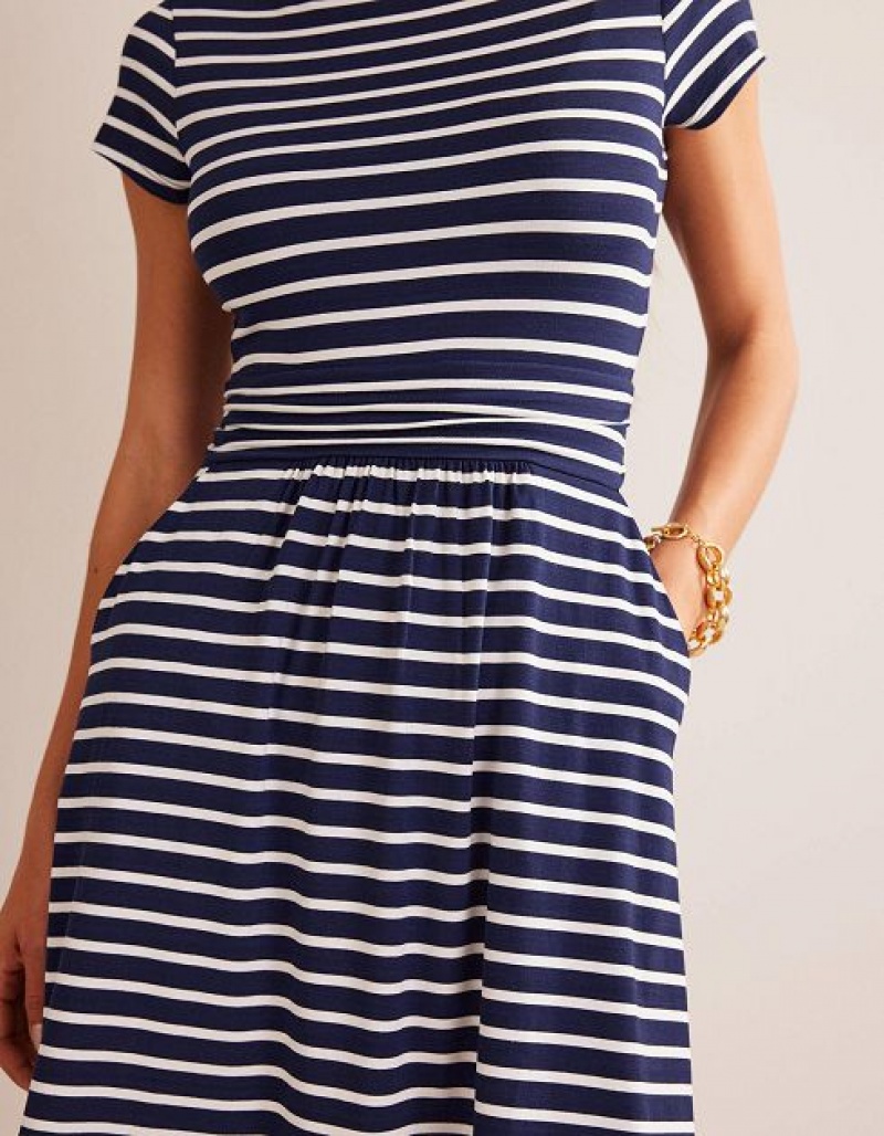 Navy / White Stripes Women's Boden Amelie Jersey Dress | 51260VCGB