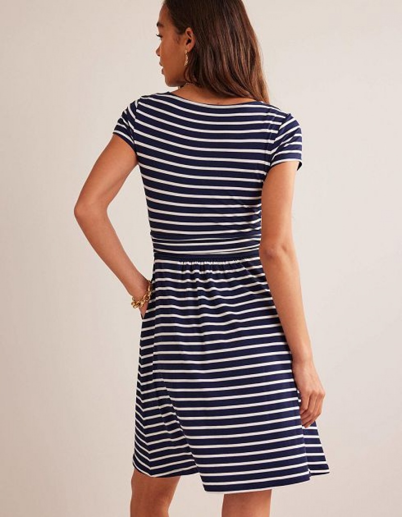 Navy / White Stripes Women's Boden Amelie Jersey Dress | 51260VCGB