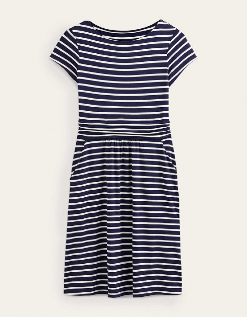 Navy / White Stripes Women's Boden Amelie Jersey Dress | 51260VCGB