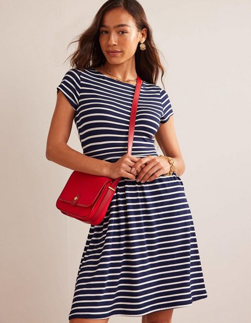 Navy / White Stripes Women\'s Boden Amelie Jersey Dress | 51260VCGB