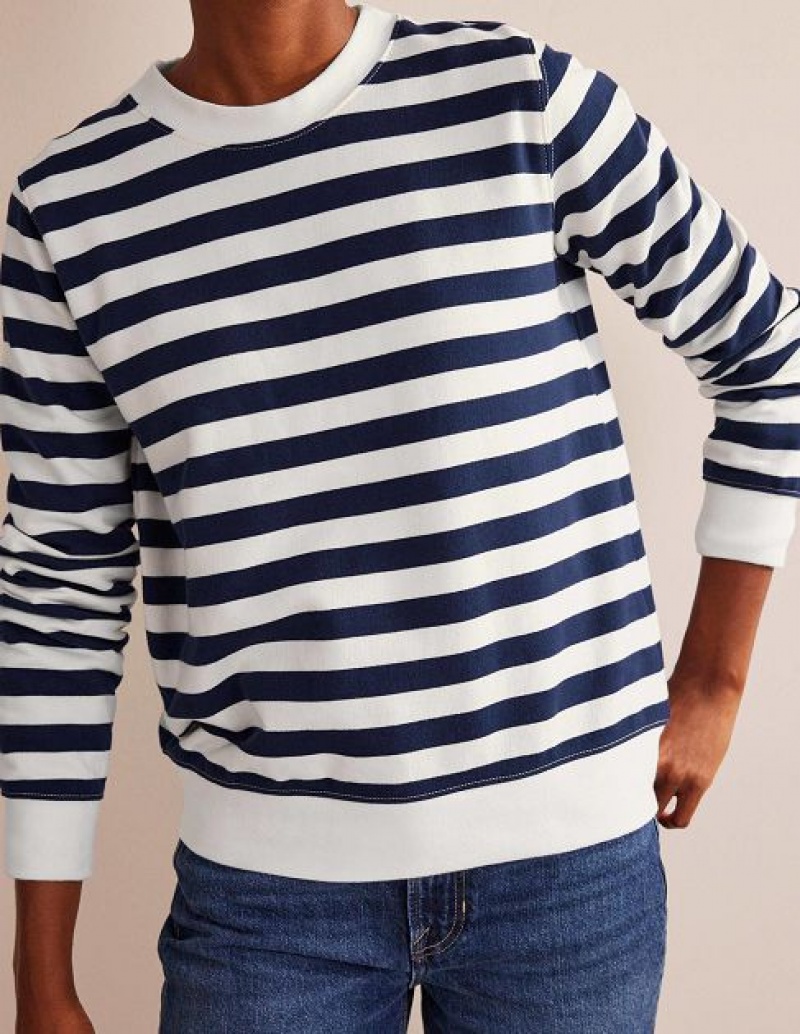 Navy / White Stripes Women's Boden Deep Rib Boxy Sweatshirts | 80219JMAK