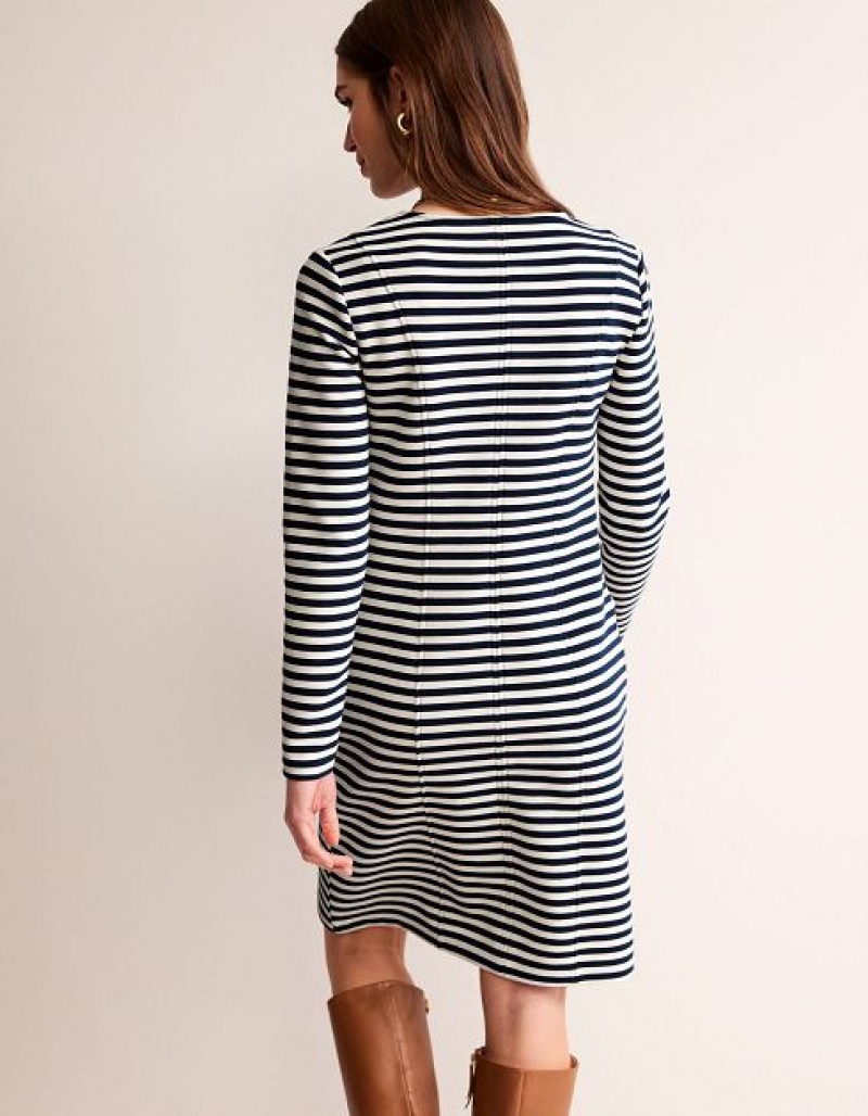 Navy / White Stripes Women's Boden Ellen Ottoman Dress | 04817OCRS