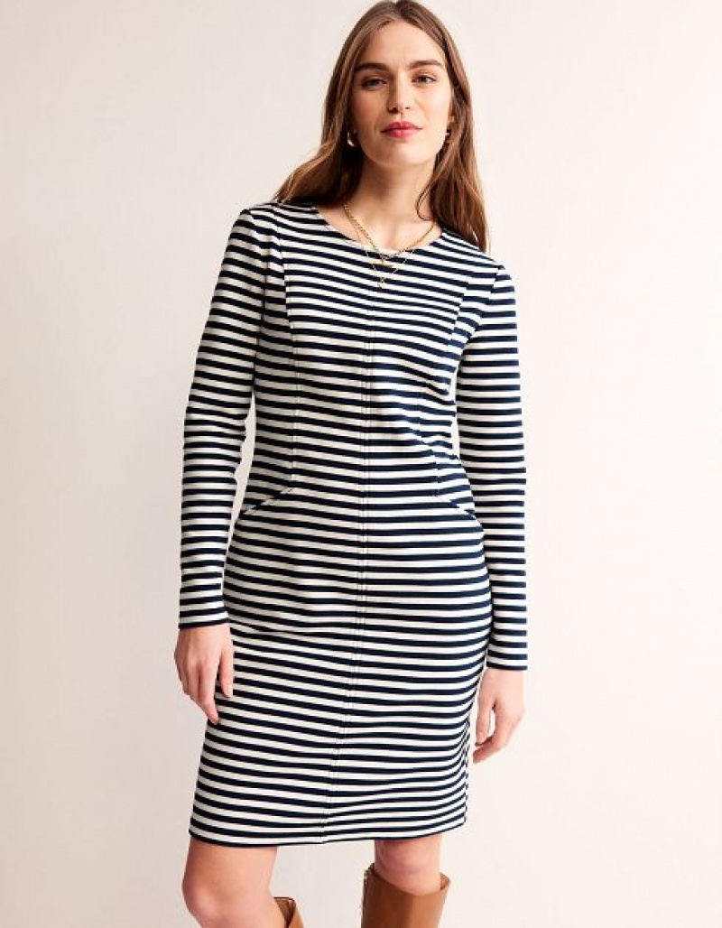 Navy / White Stripes Women's Boden Ellen Ottoman Dress | 04817OCRS