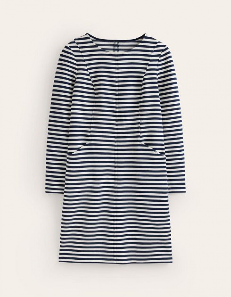 Navy / White Stripes Women's Boden Ellen Ottoman Dress | 04817OCRS