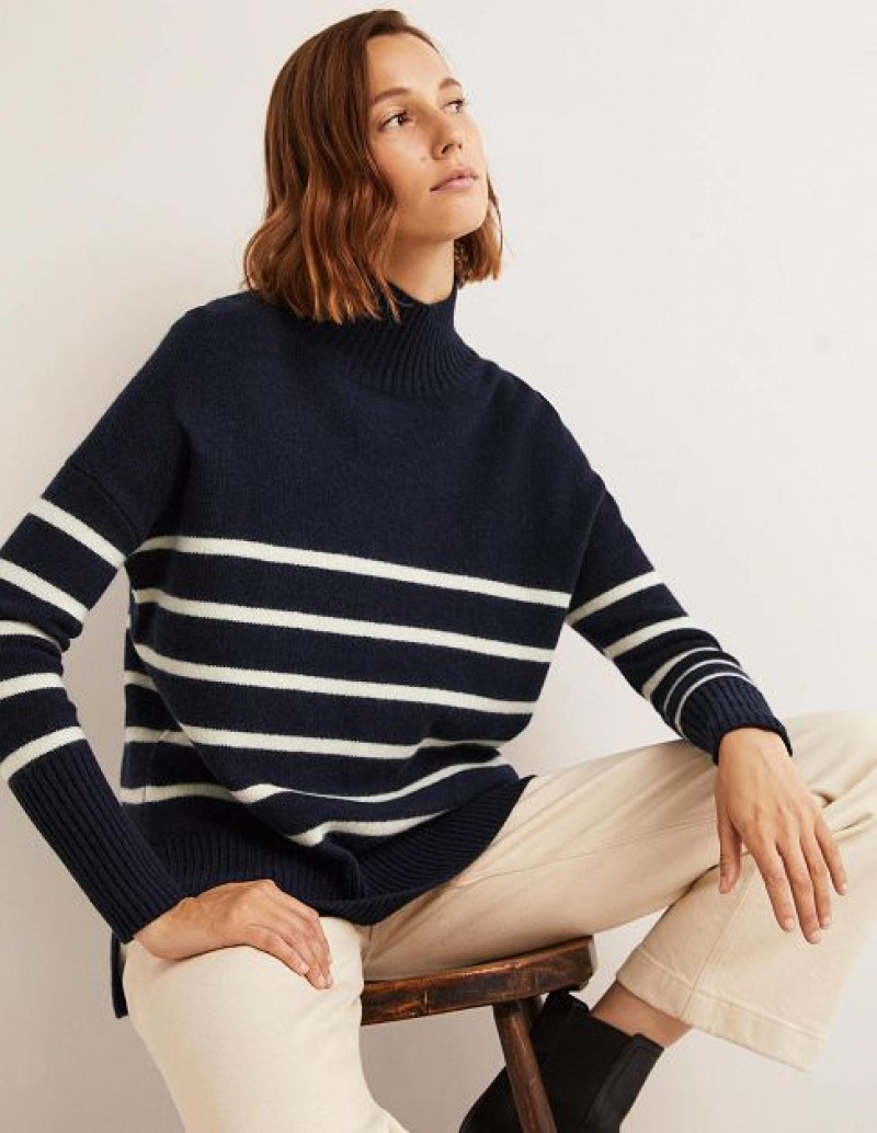 Navy / White Stripes Women's Boden Jessica Oversized Sweaters | 03689CBXV