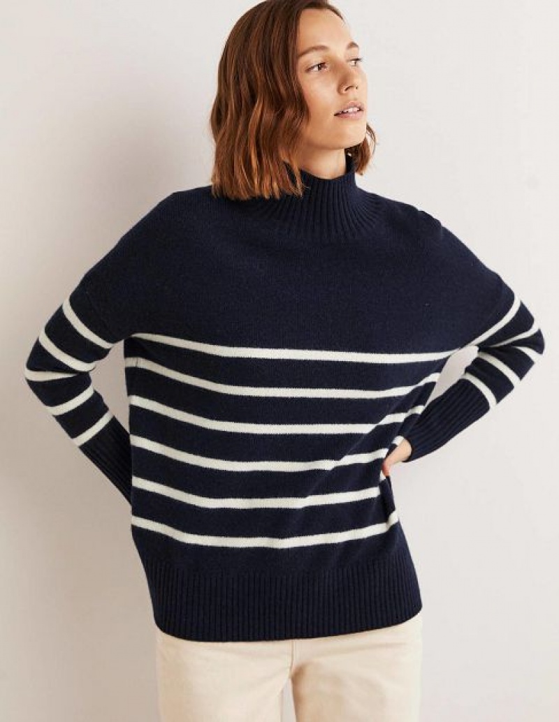 Navy / White Stripes Women\'s Boden Jessica Oversized Sweaters | 03689CBXV