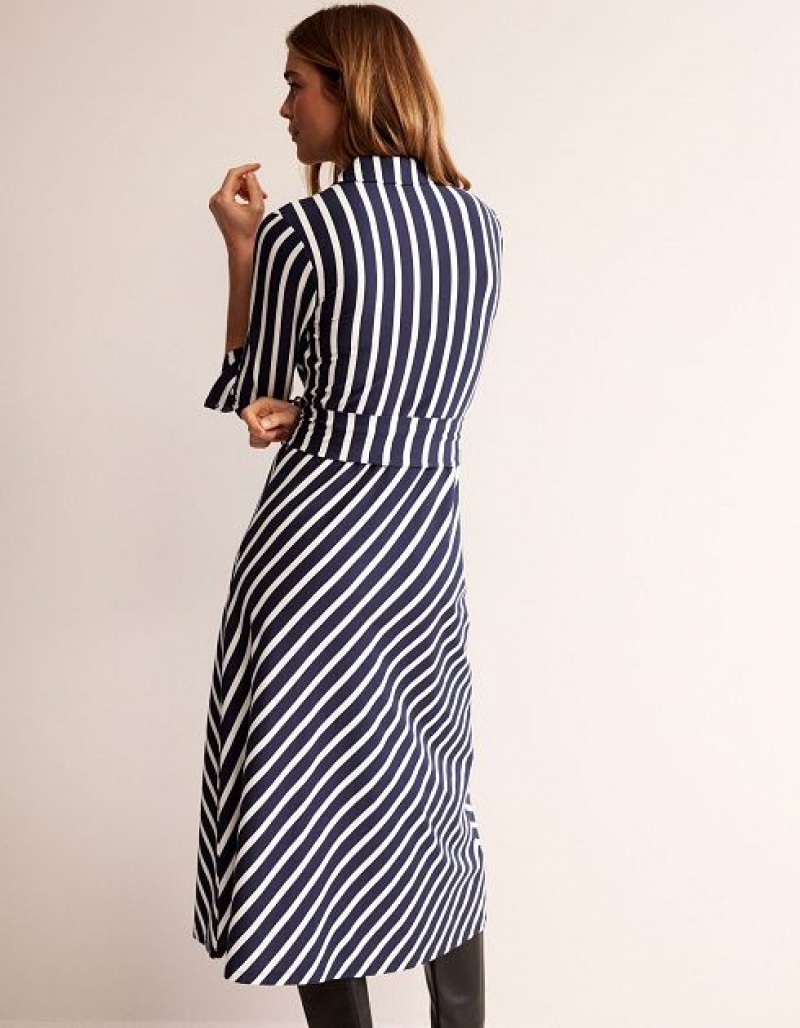 Navy / White Stripes Women's Boden Laura Jersey Midi Shirt Dress | 90481TLGR