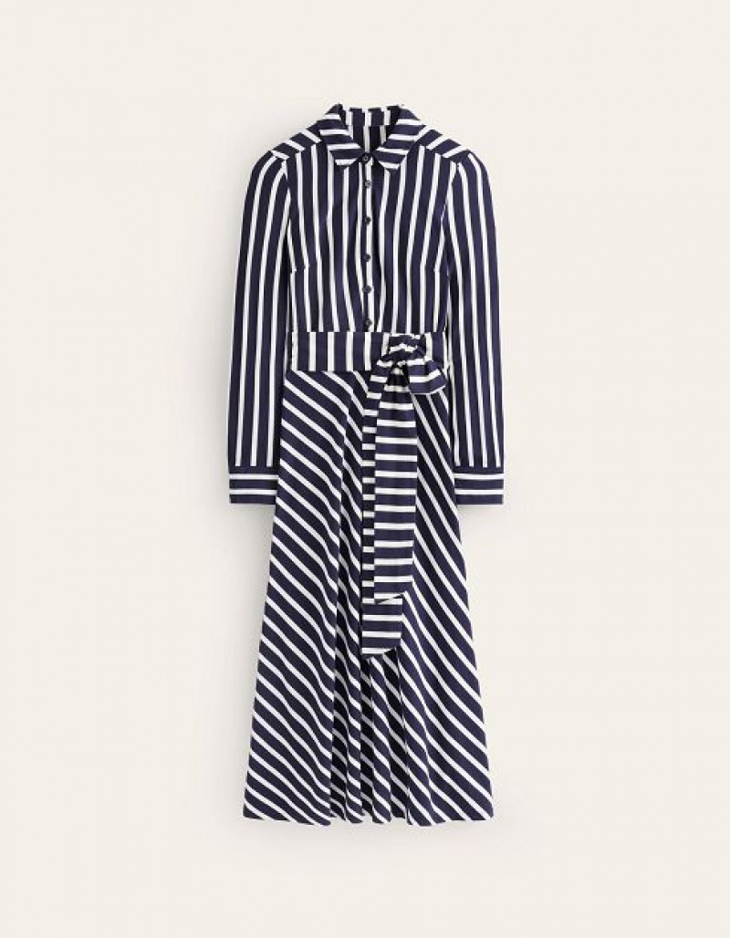 Navy / White Stripes Women's Boden Laura Jersey Midi Shirt Dress | 90481TLGR