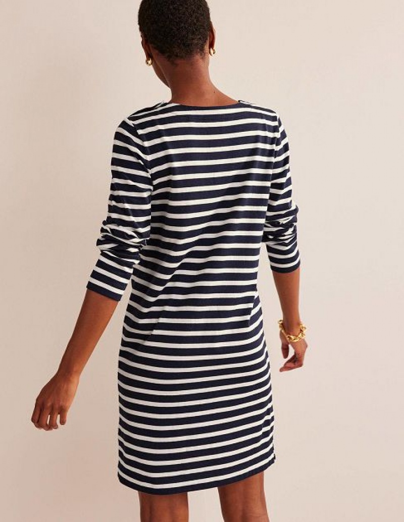 Navy / White Stripes Women's Boden Sophie Breton Jersey Dress | 45702PCNQ