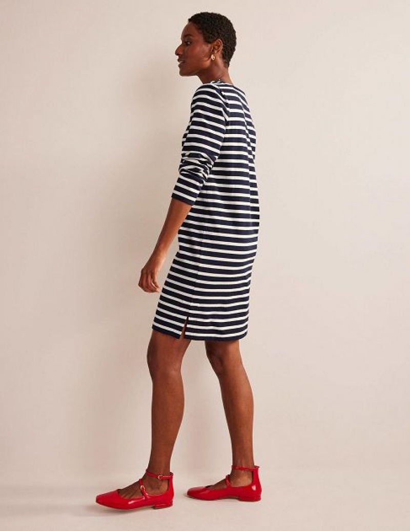 Navy / White Stripes Women's Boden Sophie Breton Jersey Dress | 45702PCNQ