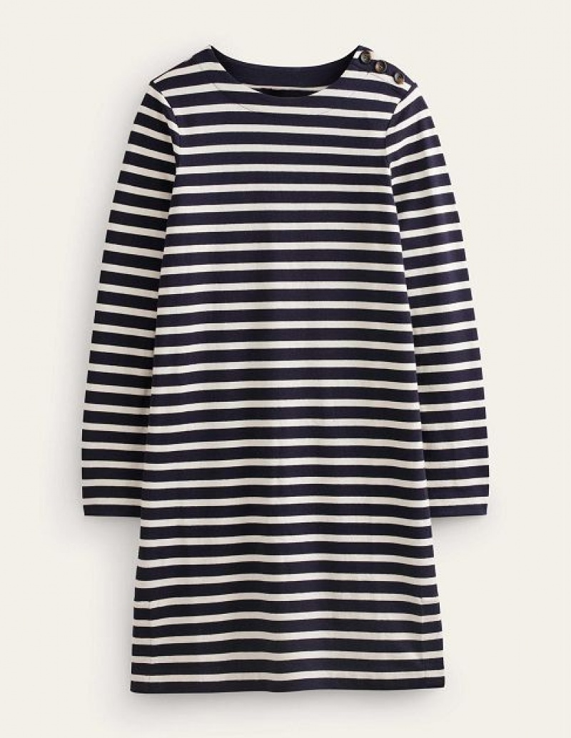 Navy / White Stripes Women's Boden Sophie Breton Jersey Dress | 45702PCNQ