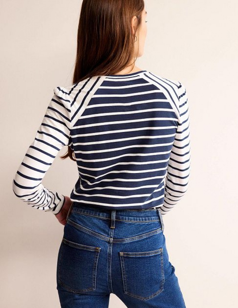 Navy / White Women's Boden Arabella Stripe T-Shirt | 85630VFSQ