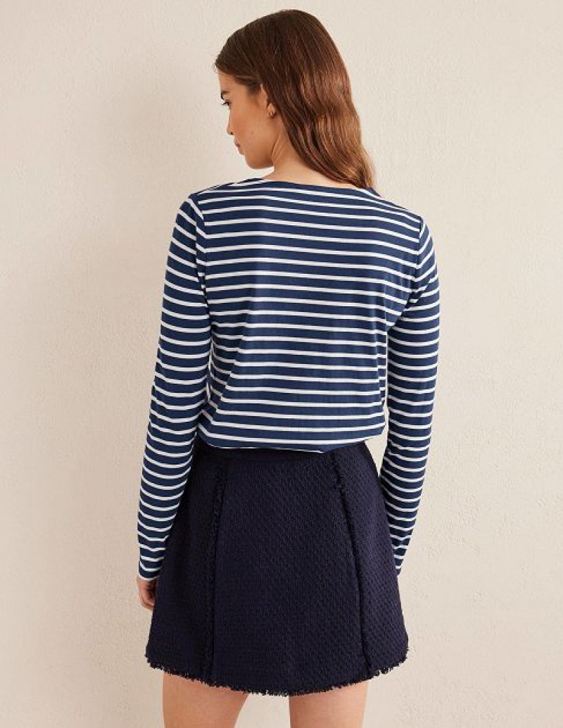 Navy / White Women's Boden Bea Long Sleeve Breton T-Shirt | 58796PRBO