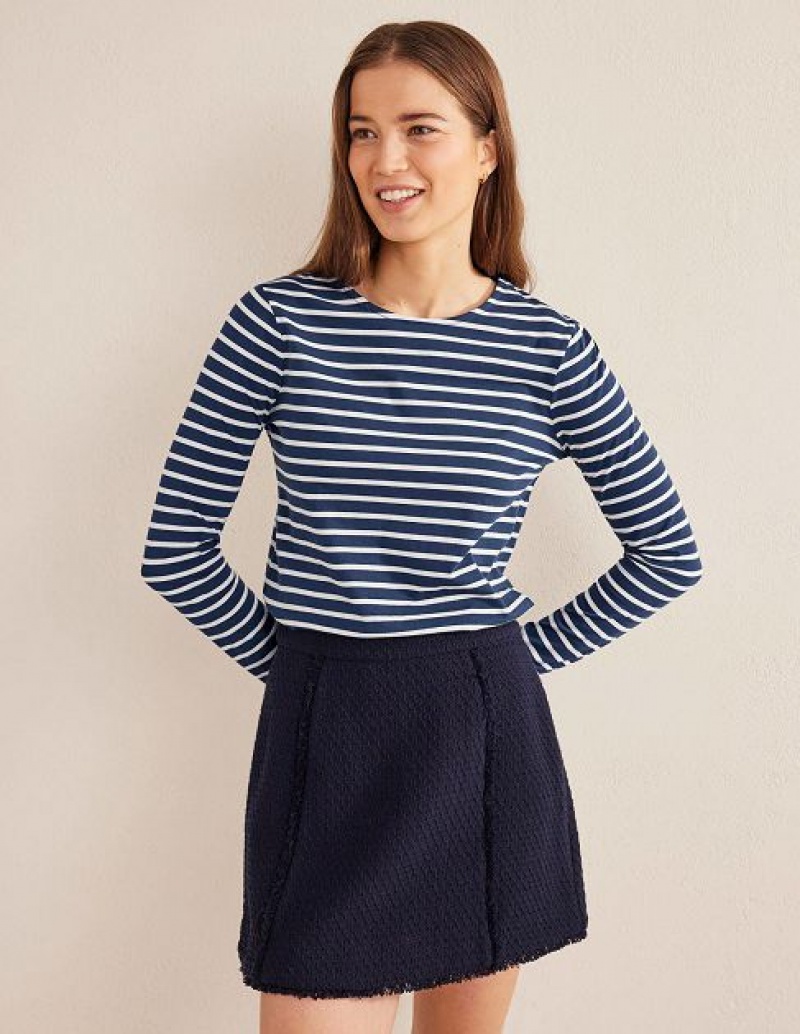 Navy / White Women\'s Boden Bea Long Sleeve Breton T-Shirt | 58796PRBO