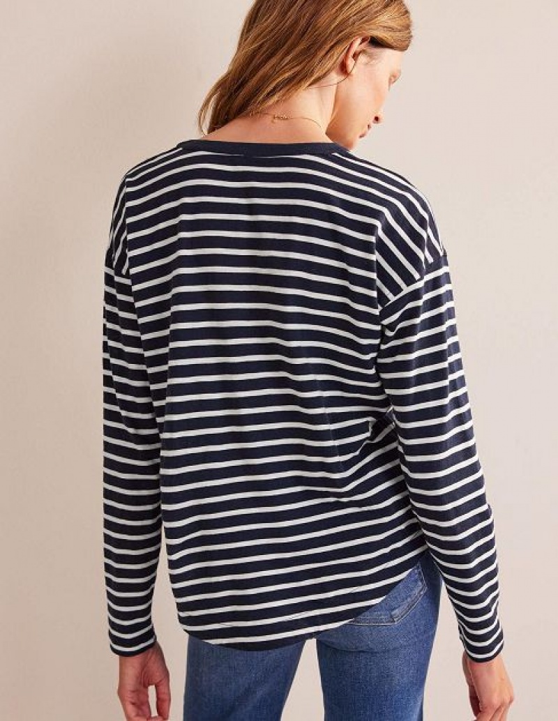 Navy / White Women's Boden Rosie Stripe T-Shirt | 26105MBND