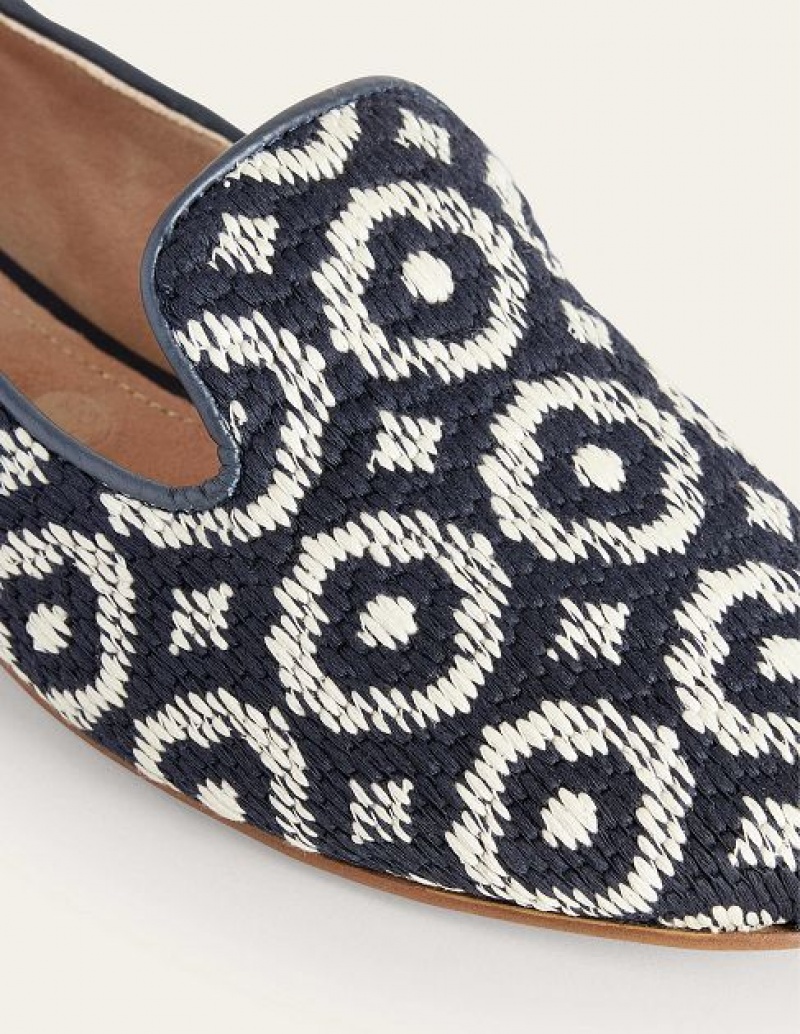 Navy / White Women's Boden Tapestry Embroidered Loafers | 91465UFBX