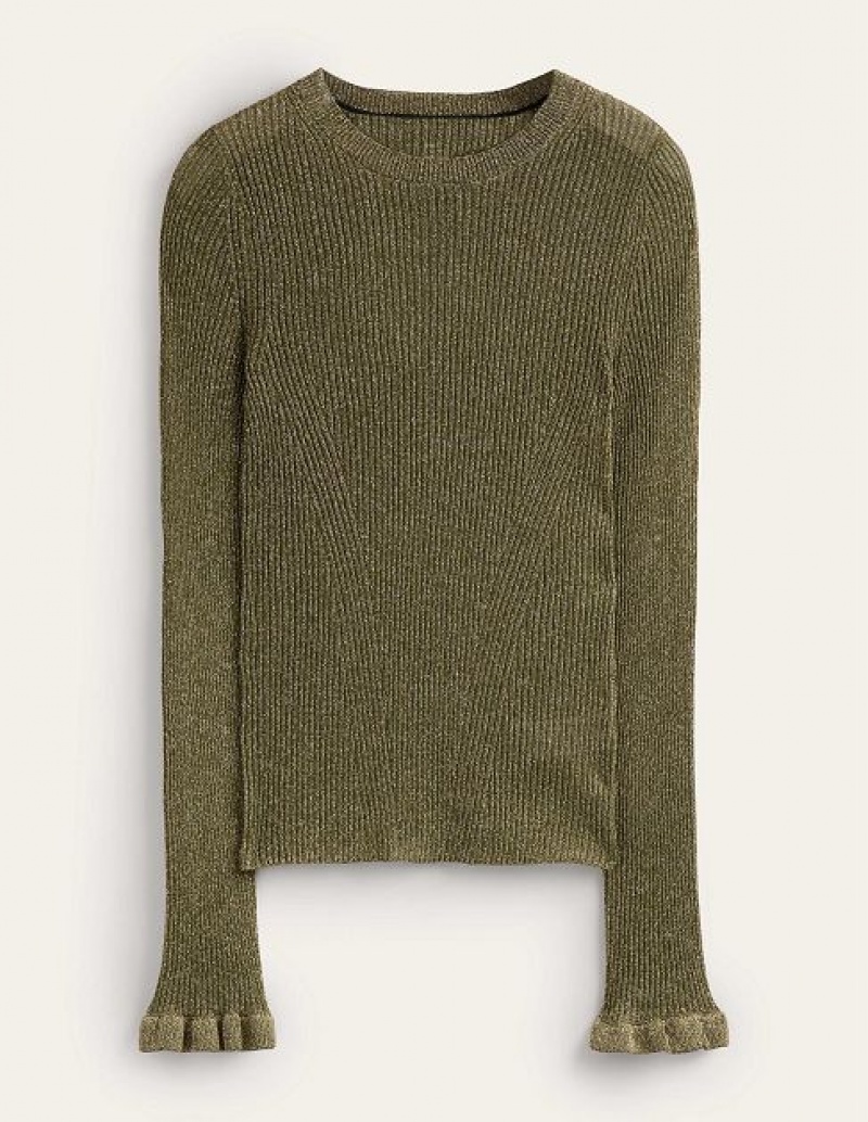 Olive Metal Women's Boden Sparkle Rib Party Sweaters | 96281IAWZ