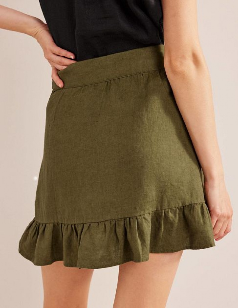 Olive Women's Boden Linen Flippy Wrap Skirts | 54289LMCW