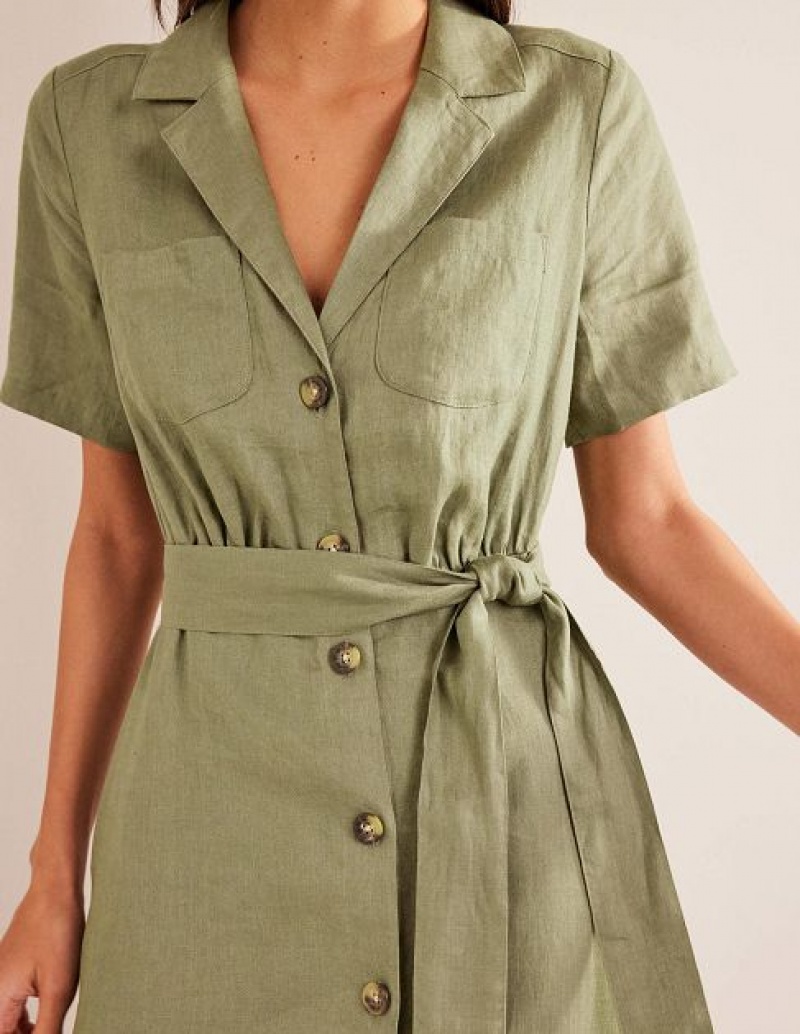 Olive Women's Boden Linen Shirt Dress | 27536KTRH