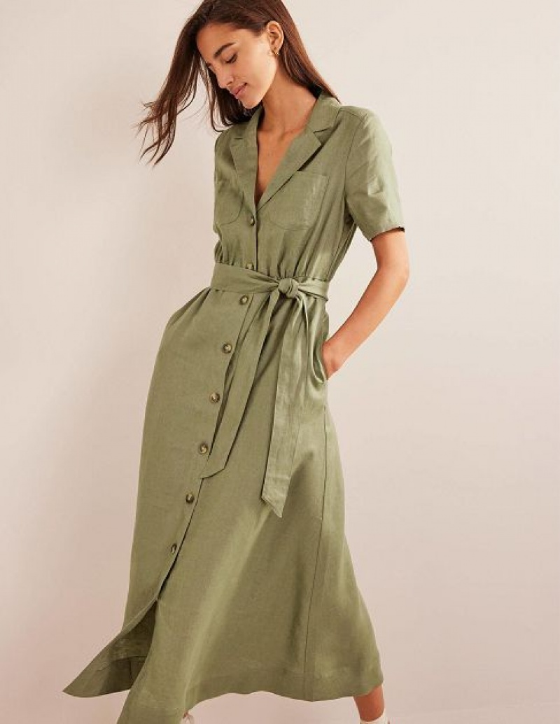 Olive Women's Boden Linen Shirt Dress | 27536KTRH