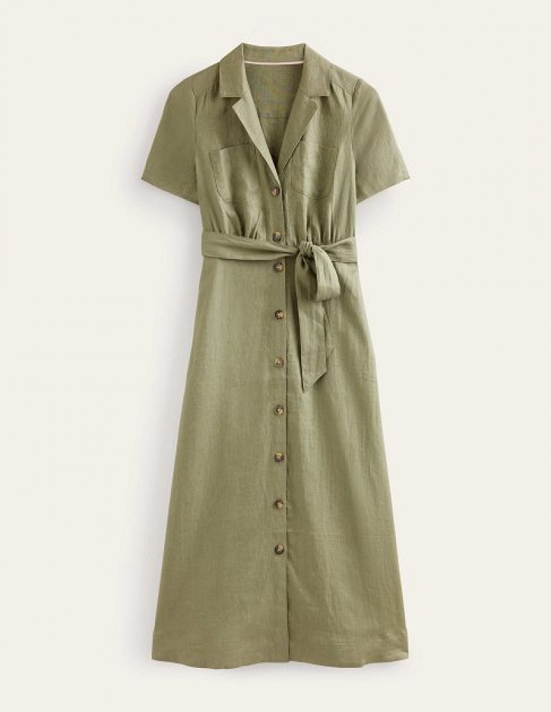 Olive Women's Boden Linen Shirt Dress | 27536KTRH