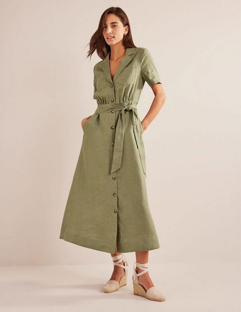 Olive Women\'s Boden Linen Shirt Dress | 27536KTRH