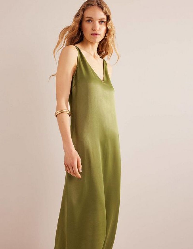 Olive Women's Boden Satin Slip Maxi Dress | 78410JYMU