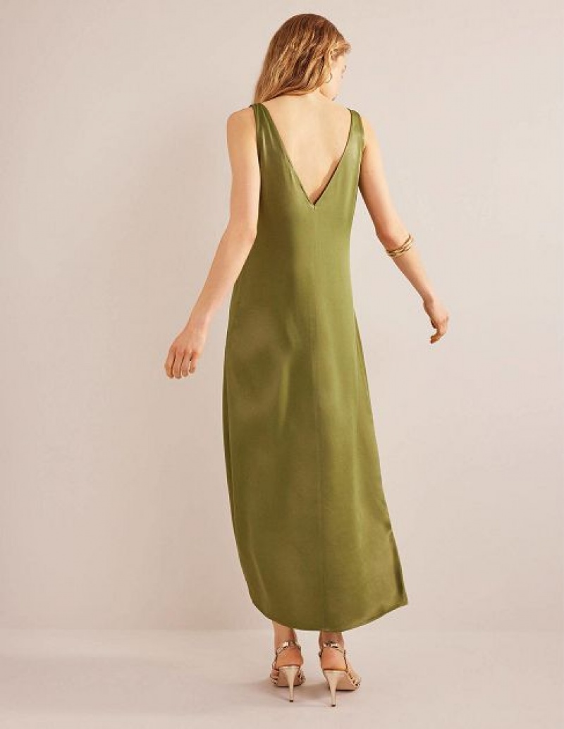 Olive Women's Boden Satin Slip Maxi Dress | 78410JYMU