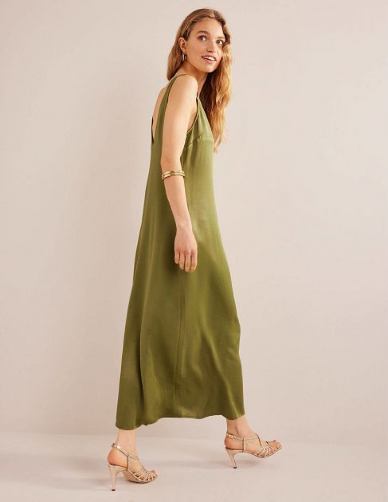 Olive Women's Boden Satin Slip Maxi Dress | 78410JYMU