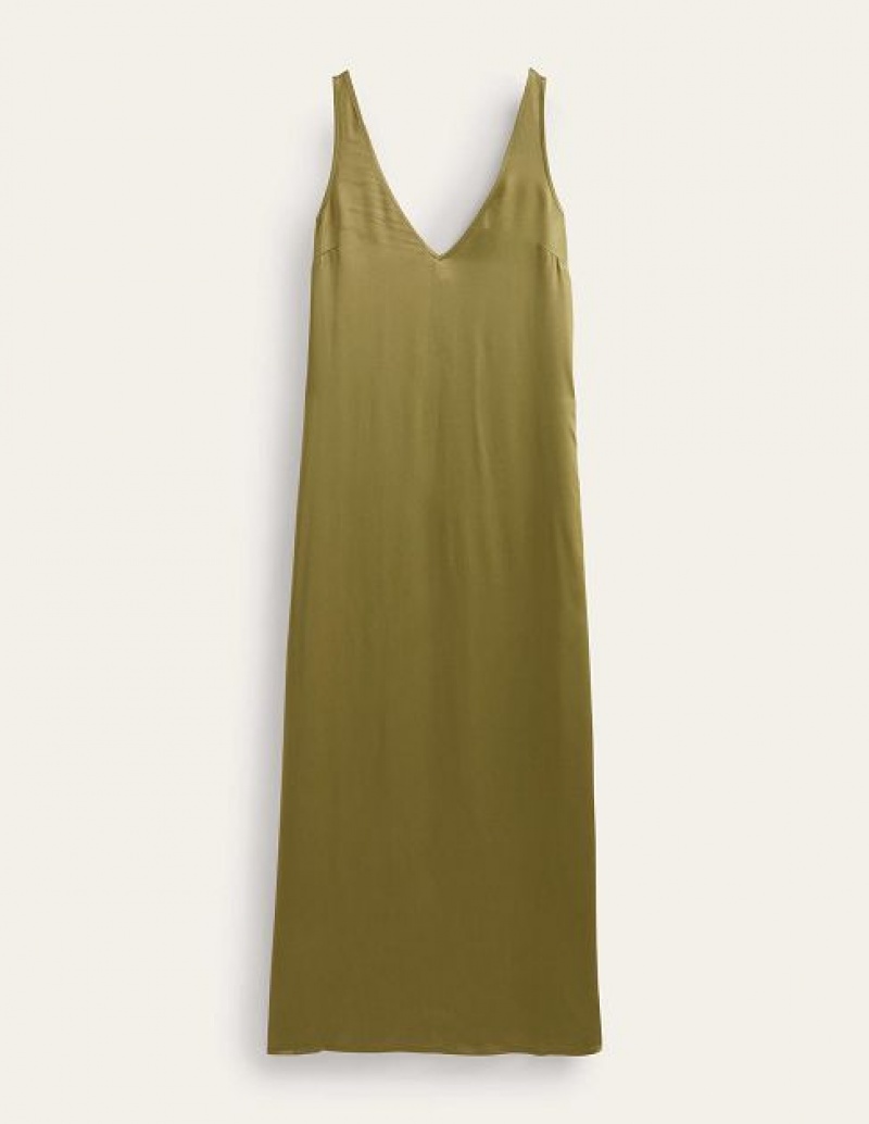 Olive Women's Boden Satin Slip Maxi Dress | 78410JYMU