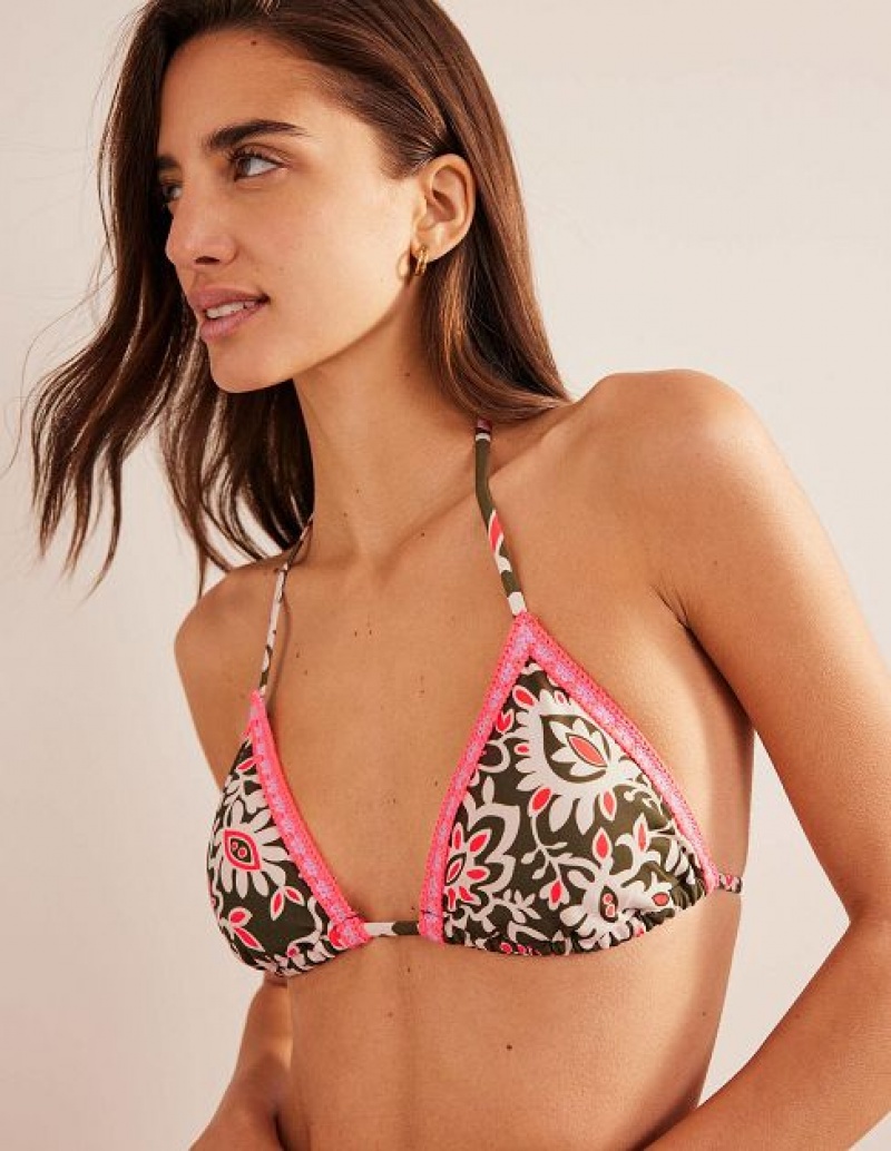 Olive / Pink / White Women's Boden Crochet Triangle Bikini Tops | 93170HYFV