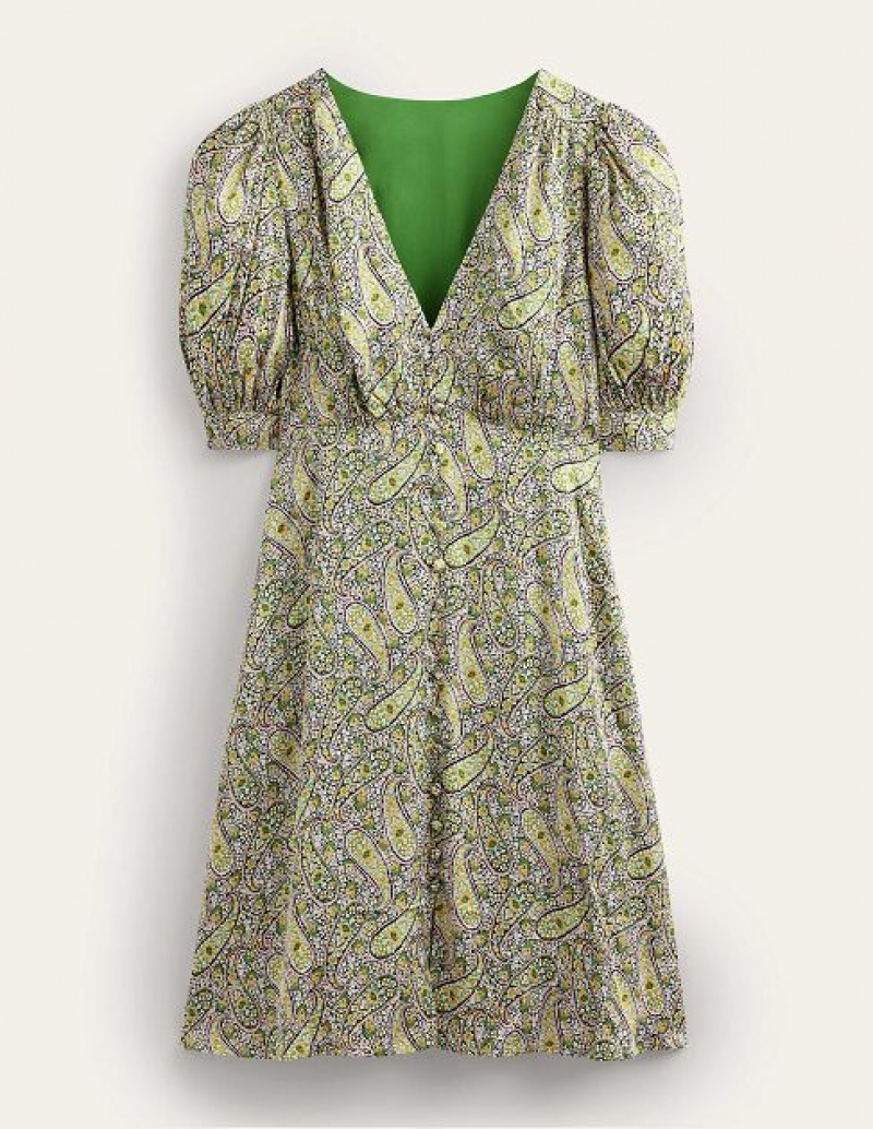 Olive / green Women's Boden Satin Dress | 87923QGBU