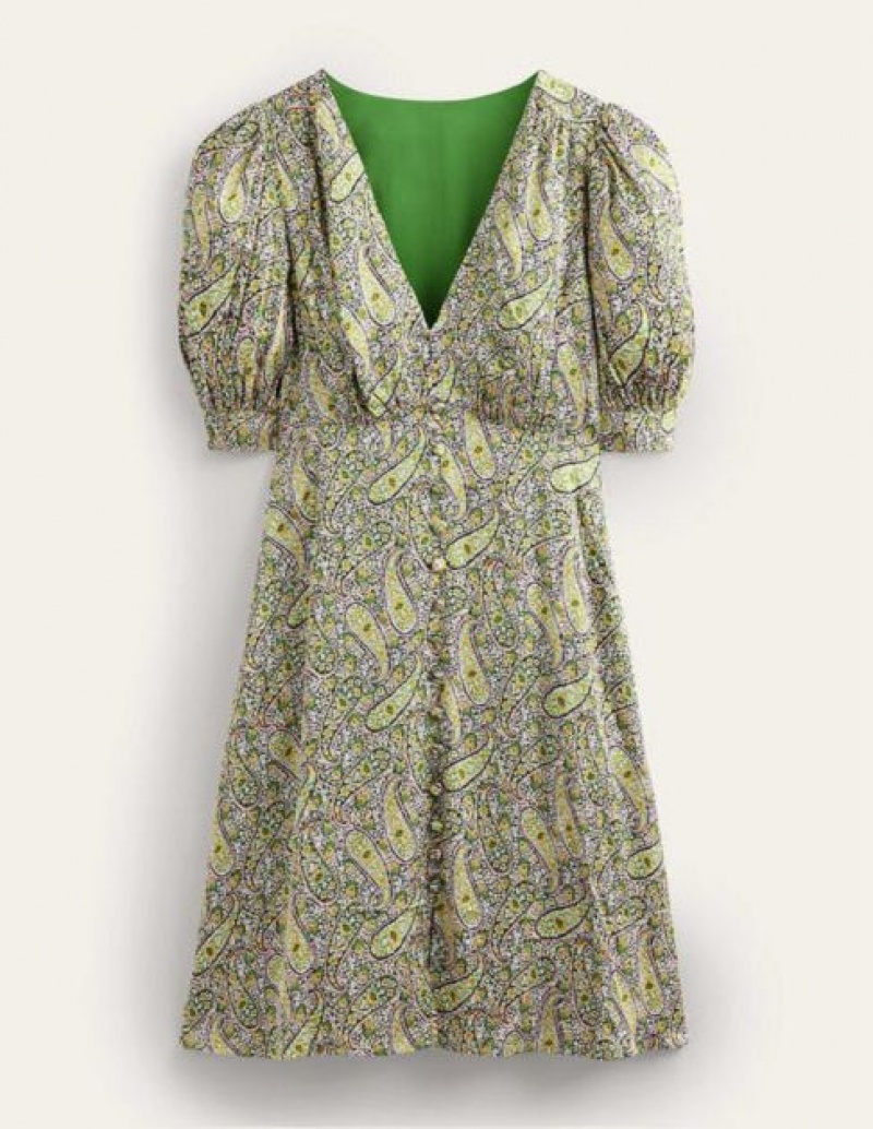 Olive / green Women's Boden Satin Dress | 87923QGBU