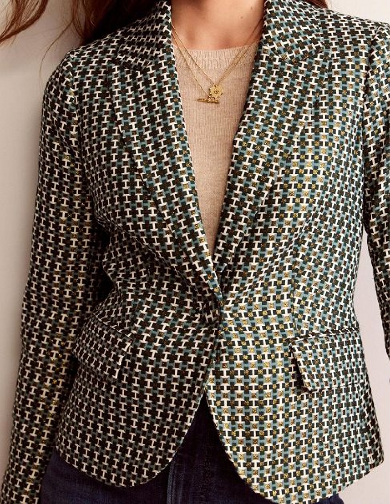 Olive / green Women's Boden The Canonbury Jacquard Blazers | 34175YNAC