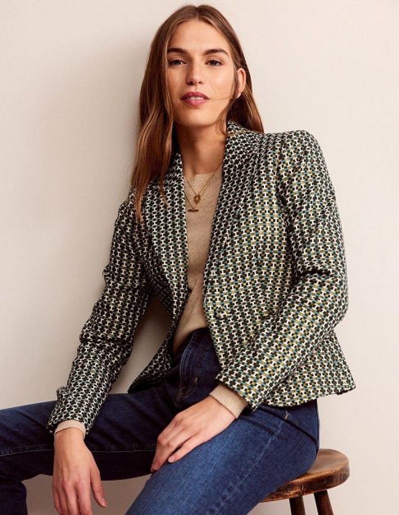 Olive / green Women's Boden The Canonbury Jacquard Blazers | 34175YNAC