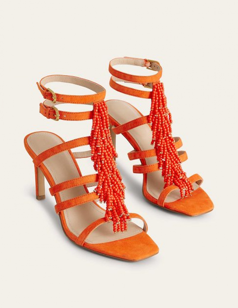 Orange Women's Boden Beaded Heeled Sandals | 85327QJZS