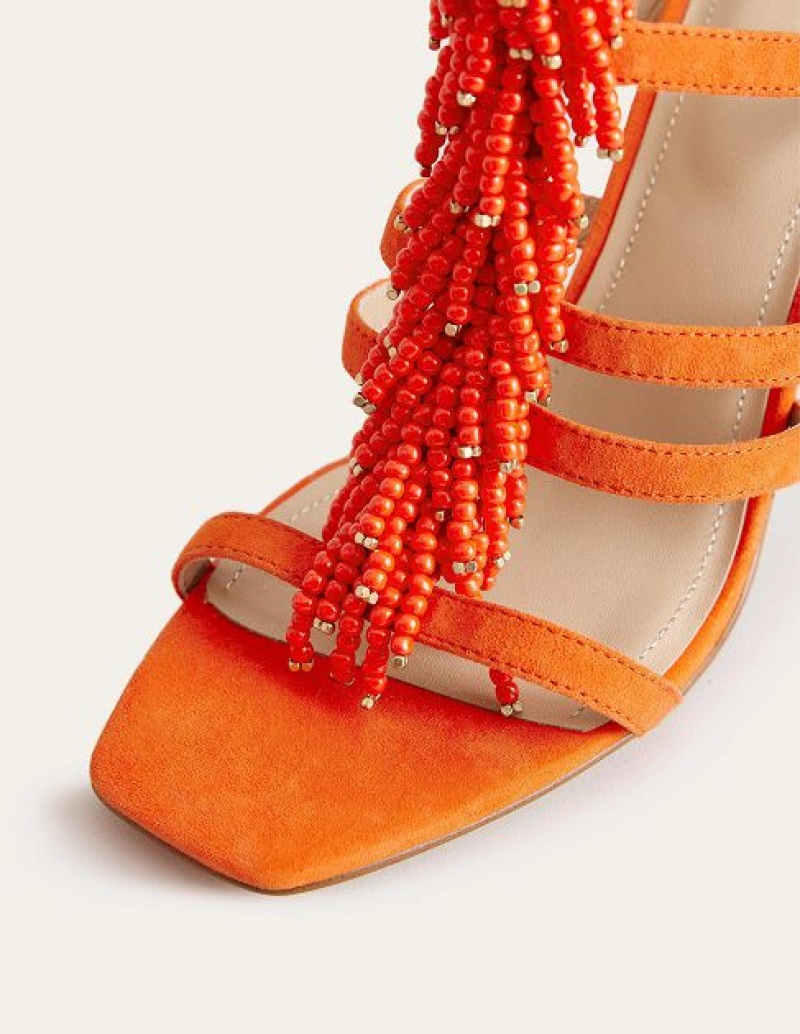 Orange Women's Boden Beaded Heeled Sandals | 85327QJZS