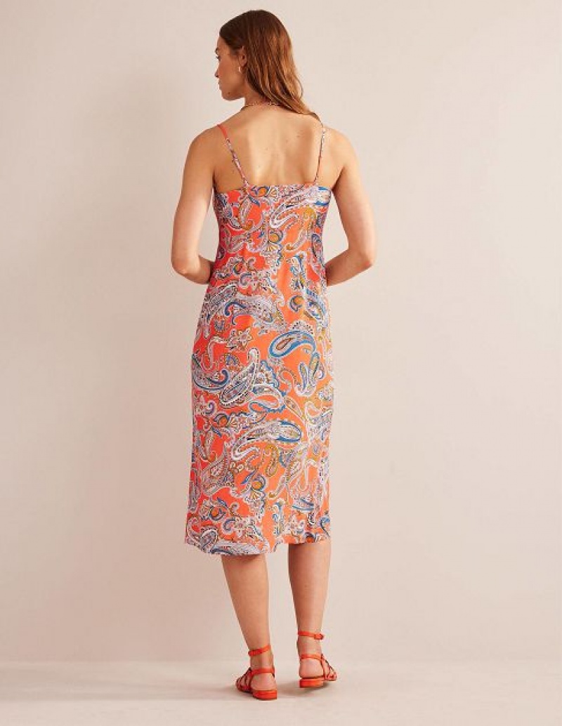 Orange Women's Boden Column Cami Midi Dress | 29180FYQP